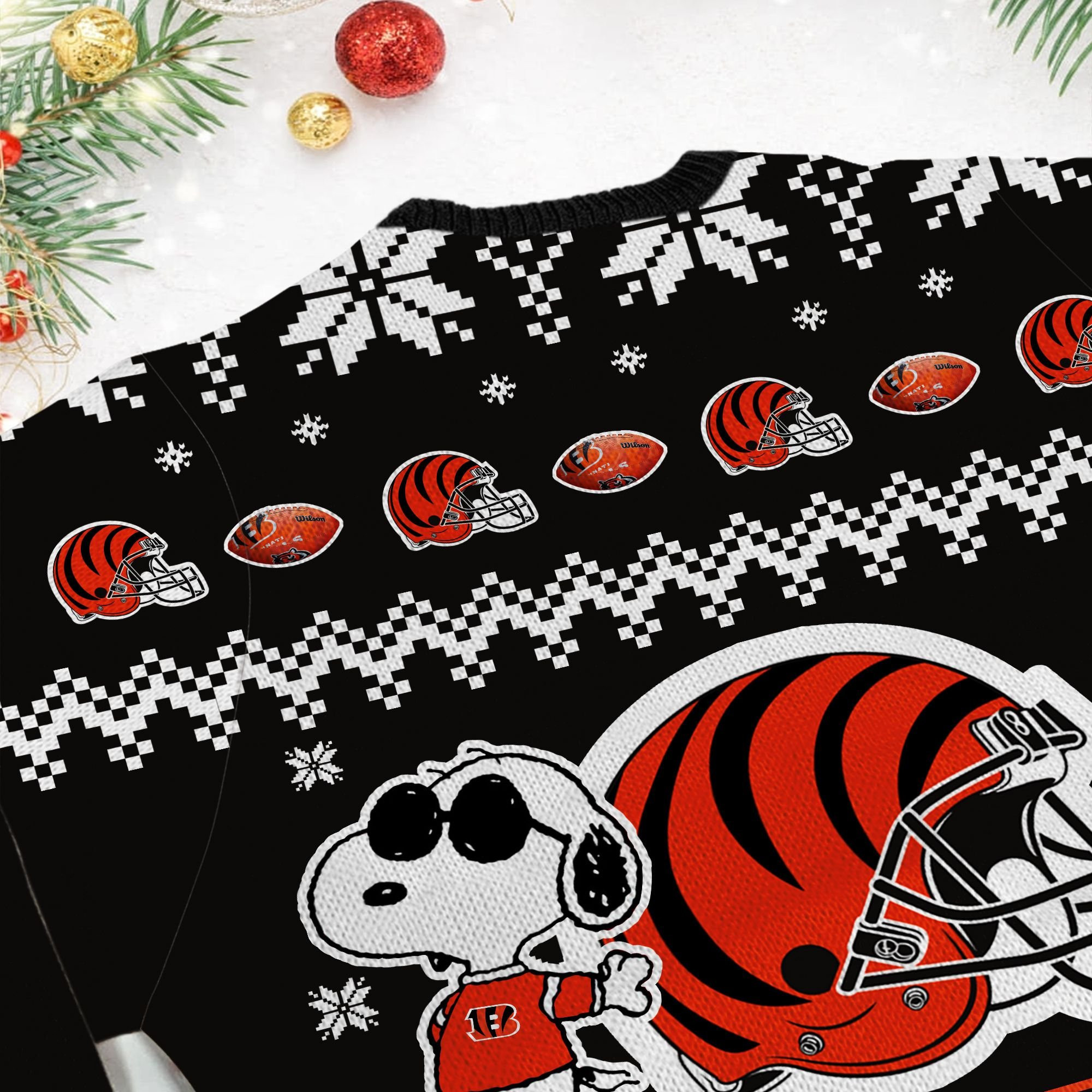 Cincinnati Bengals Cute The Snoopy Show Football Helmet 3D Ugly Christmas Sweater Adult 3D Funny Matching for family - Image 6