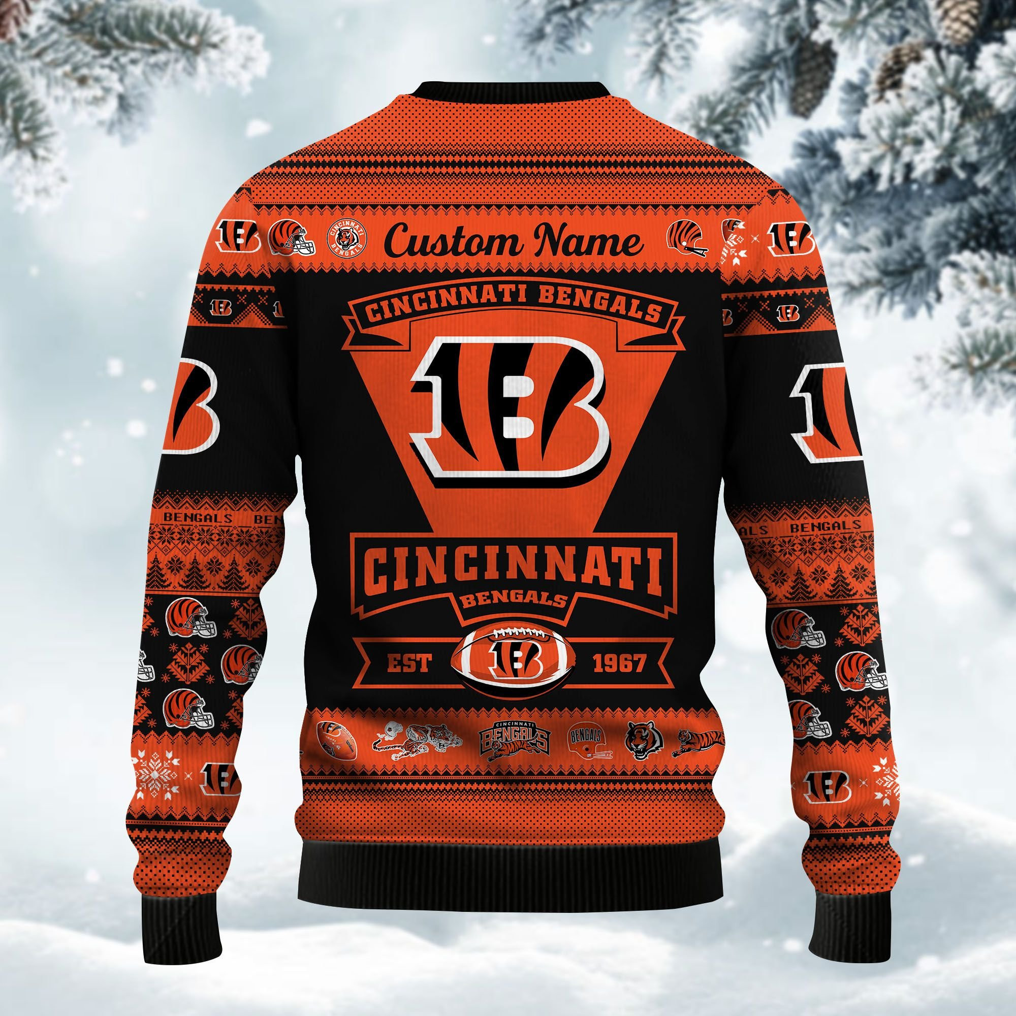 Cincinnati Bengals Football Team Logo Custom Name Personalized Ugly Christmas Sweater Adult 3D Funny Matching for family - Image 4