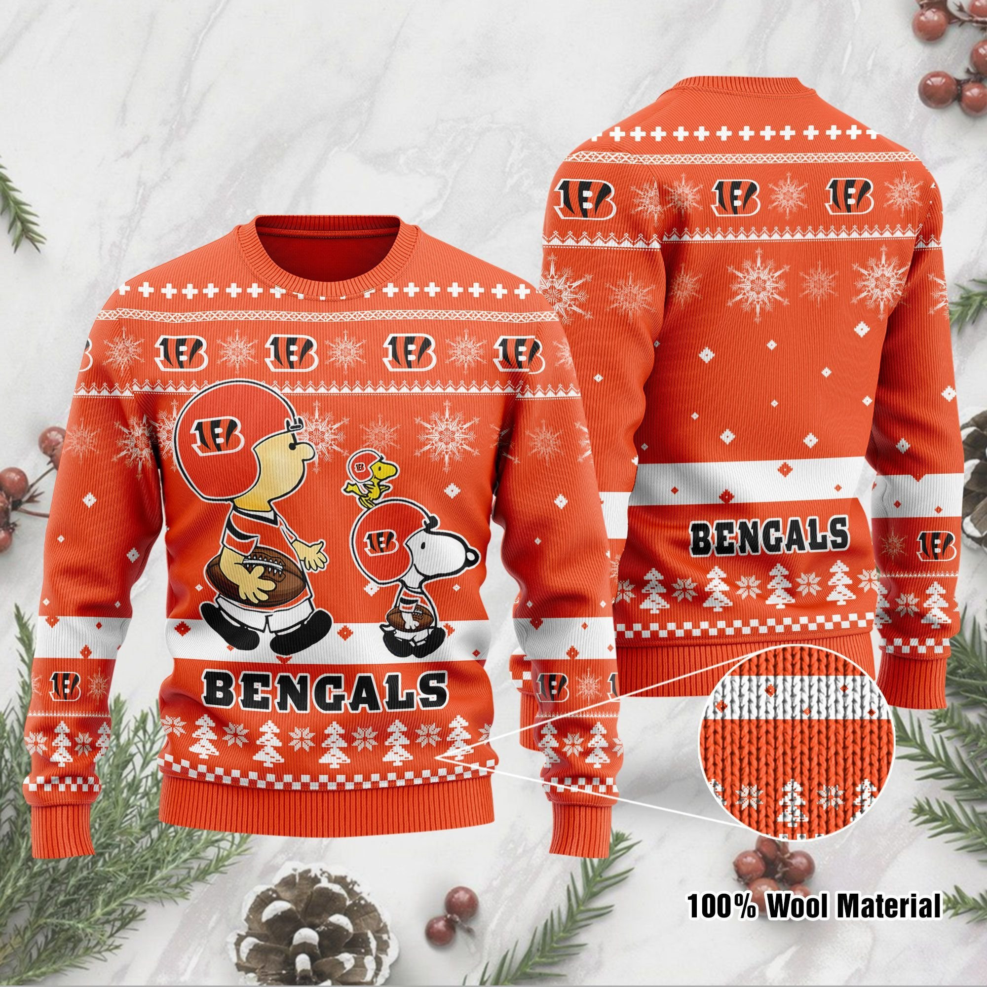 Cincinnati Bengals Funny Charlie Brown Peanuts Snoopy Ugly Christmas Sweater Adult 3D Funny Matching for family