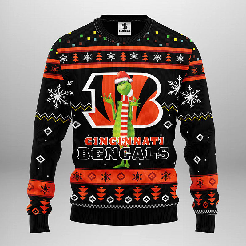 Cincinnati Bengals Funny Grinch Ugly Christmas Sweater Adult 3D Funny Matching for family