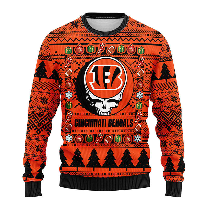 Cincinnati Bengals Grateful Dead Ugly Christmas Fleece Sweater