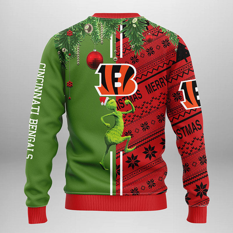Cincinnati Bengals Grinch & Scooby-Doo Ugly Christmas Sweater Adult 3D Funny Matching for family - Image 2