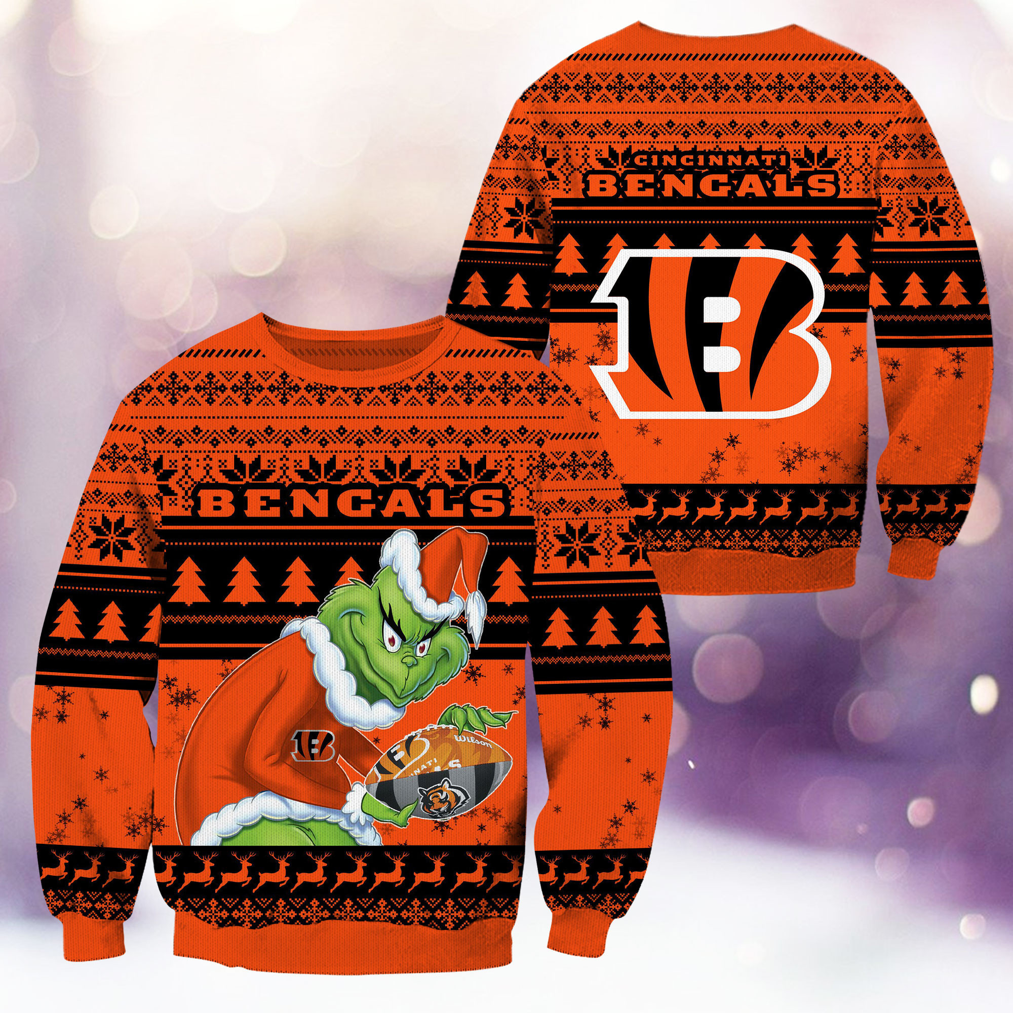 Cincinnati Bengals Grinch Ugly Christmas Sweater Adult 3D Funny Matching for family