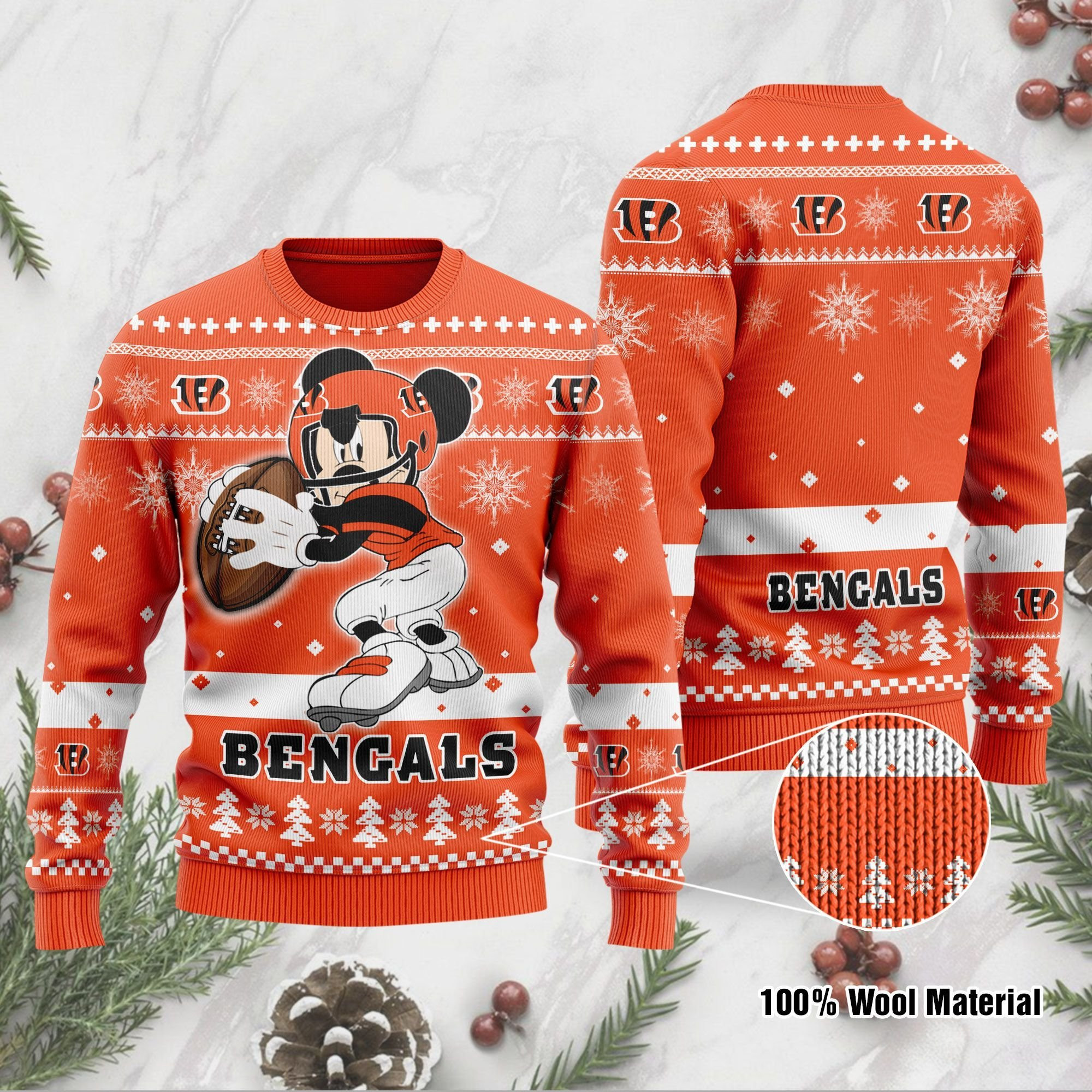 Cincinnati Bengals Mickey Mouse Funny Ugly Christmas Sweater Adult 3D Funny Matching for family