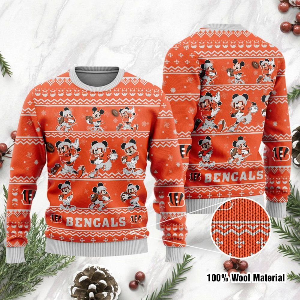 Cincinnati Bengals Mickey Mouse Holiday Party Ugly Christmas Sweater Adult 3D Funny Matching for family