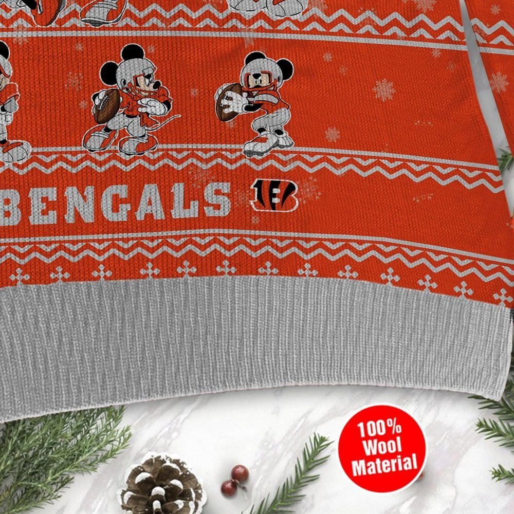 Cincinnati Bengals Mickey Mouse Ugly Christmas Sweater Adult 3D Funny Matching for family - Image 4
