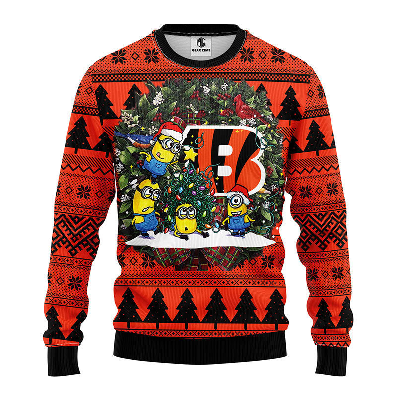 Cincinnati Bengals Minion Ugly Christmas Sweater Adult 3D Funny Matching for family