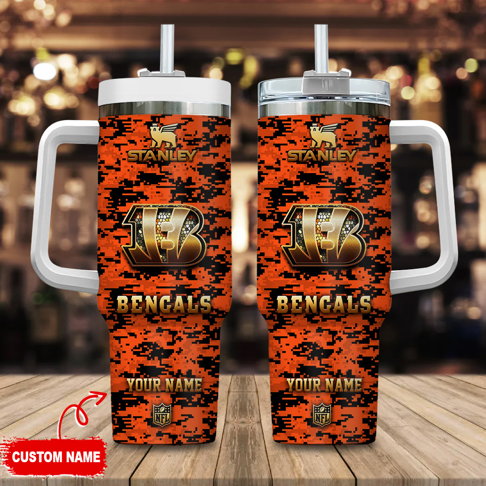 Cincinnati Bengals NFL Camouflage Golden Logo Custom Stanley Cup 40 oz 30 oz Tumbler With HandleTVC2301110