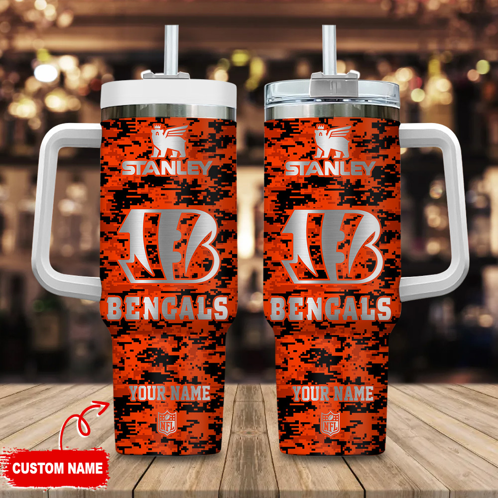 Cincinnati Bengals NFL Camouflage Silver Logo Custom Stanley Cup 40 oz 30 oz Tumbler With HandleTVC2301111