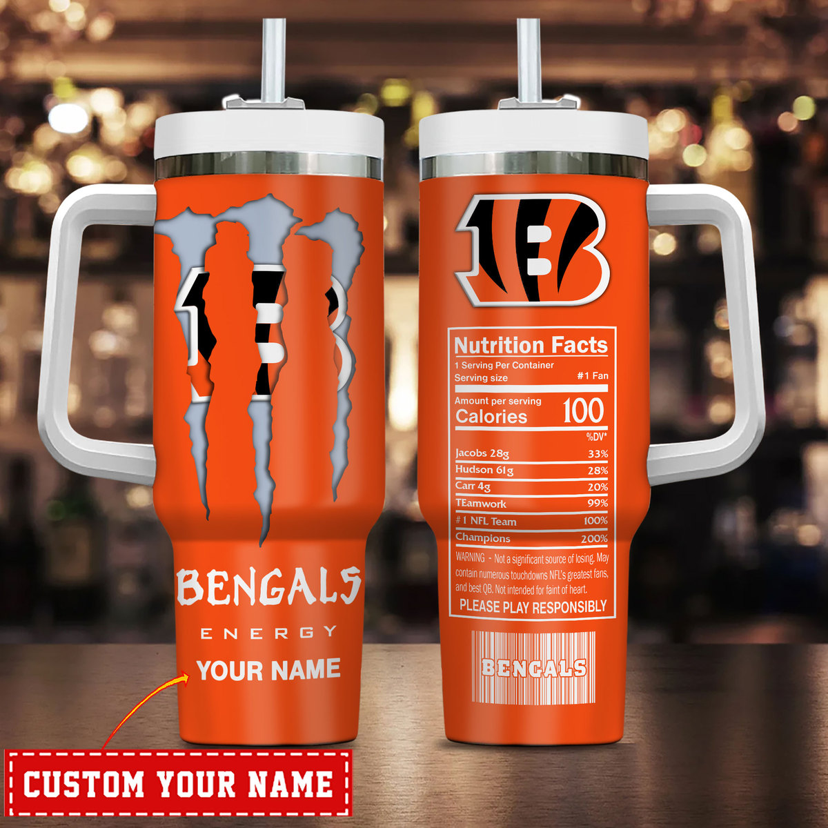 Cincinnati Bengals NFL Energy Nutrition Facts Custom Stanley Cup 40 oz 30 oz Tumbler With HandleTVC230172