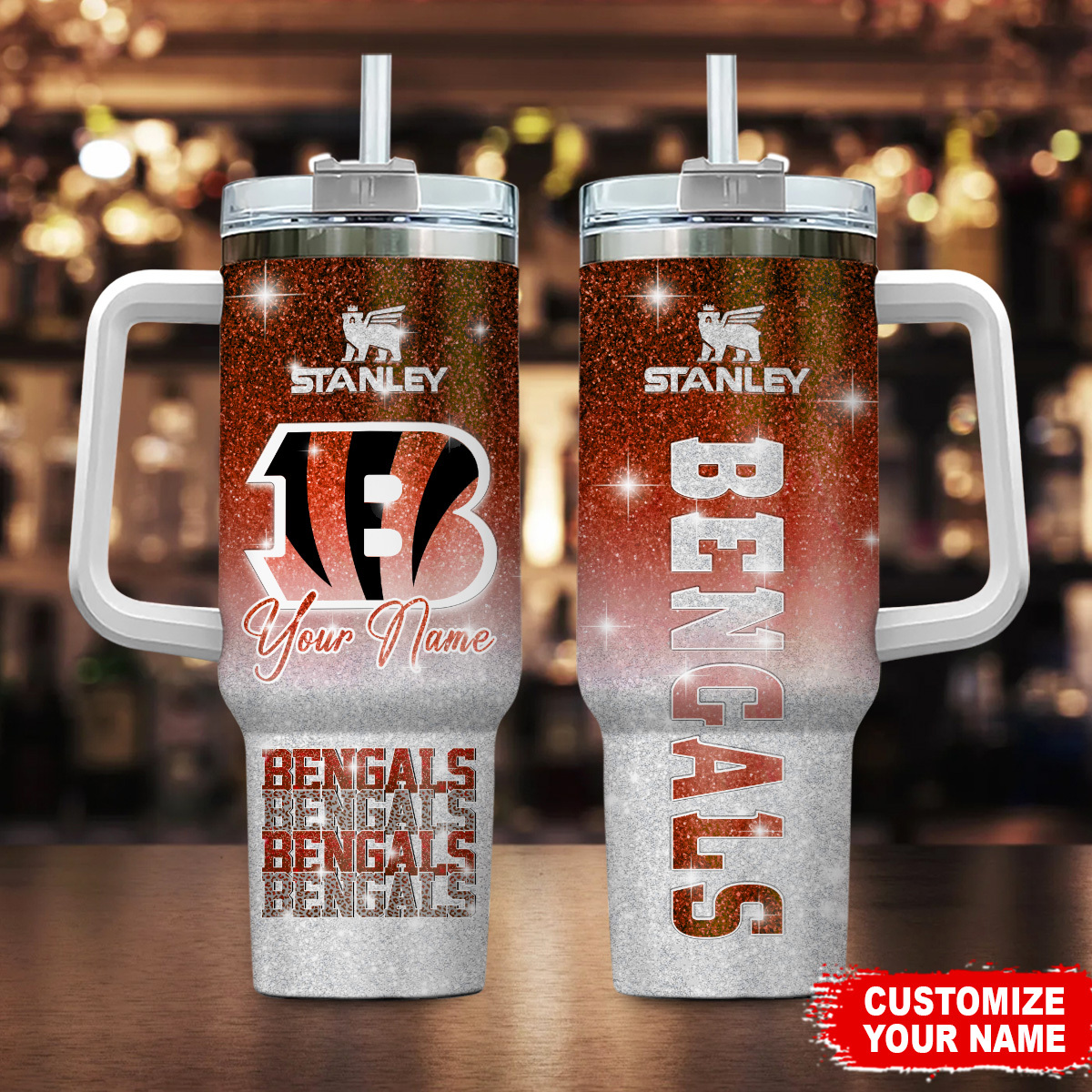 Cincinnati Bengals NFL Glitter Custom Stanley Cup 40 oz 30 oz Tumbler With HandleTVC230197