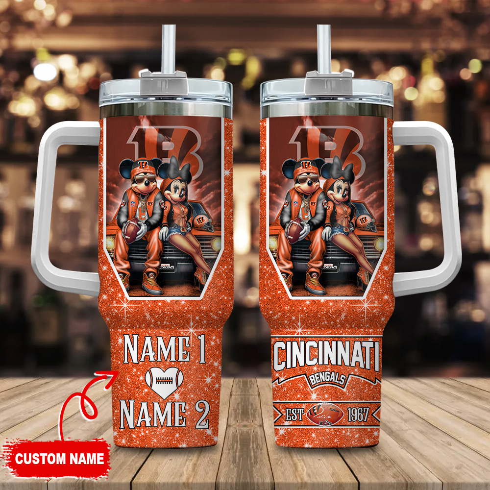 Cincinnati Bengals NFL Mickey And Minnie Couple Custom Stanley Cup 40 oz 30 oz Tumbler With HandleTVC230187