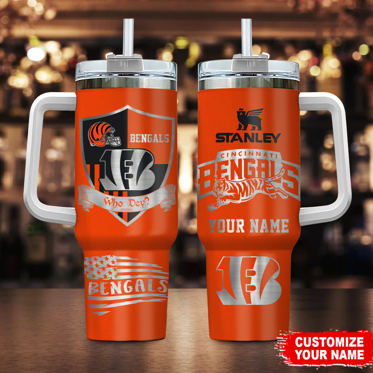 Cincinnati Bengals NFL Silver Logo Custom Stanley Cup 40 oz 30 oz Tumbler With HandleTVC2301106