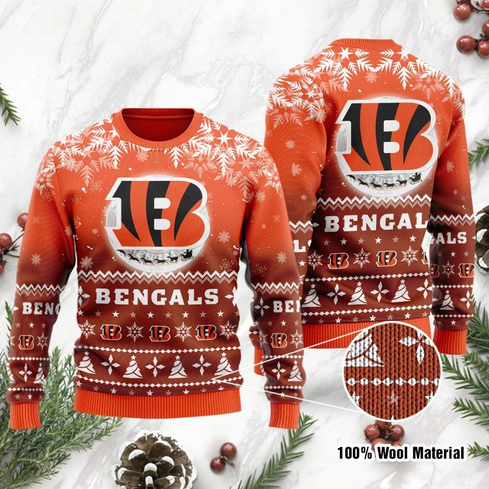 Cincinnati Bengals Santa Claus In The Moon Ugly Christmas Sweater Adult 3D Funny Matching for family