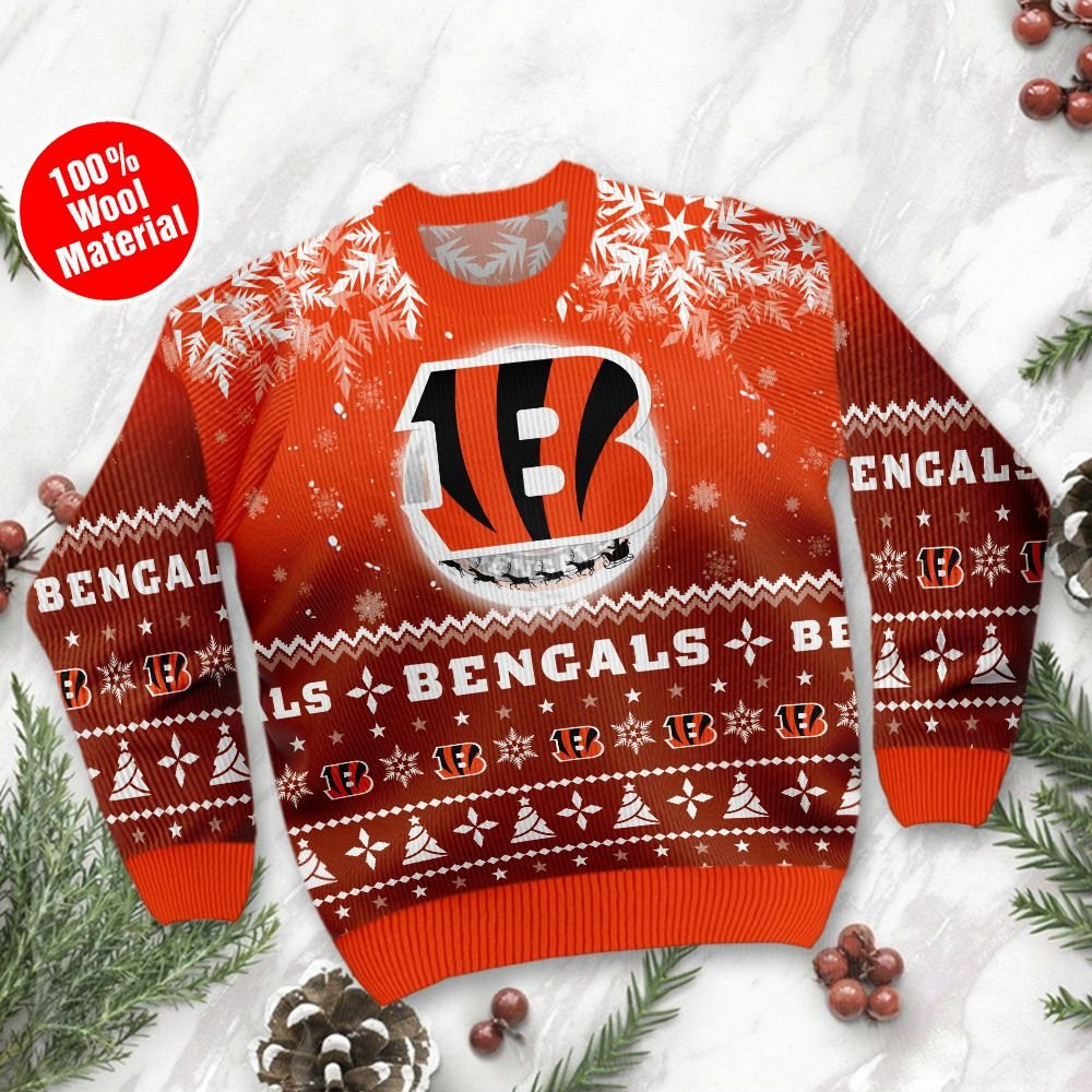 Cincinnati Bengals Santa Claus In The Moon Ugly Christmas Sweater Adult 3D Funny Matching for family - Image 2