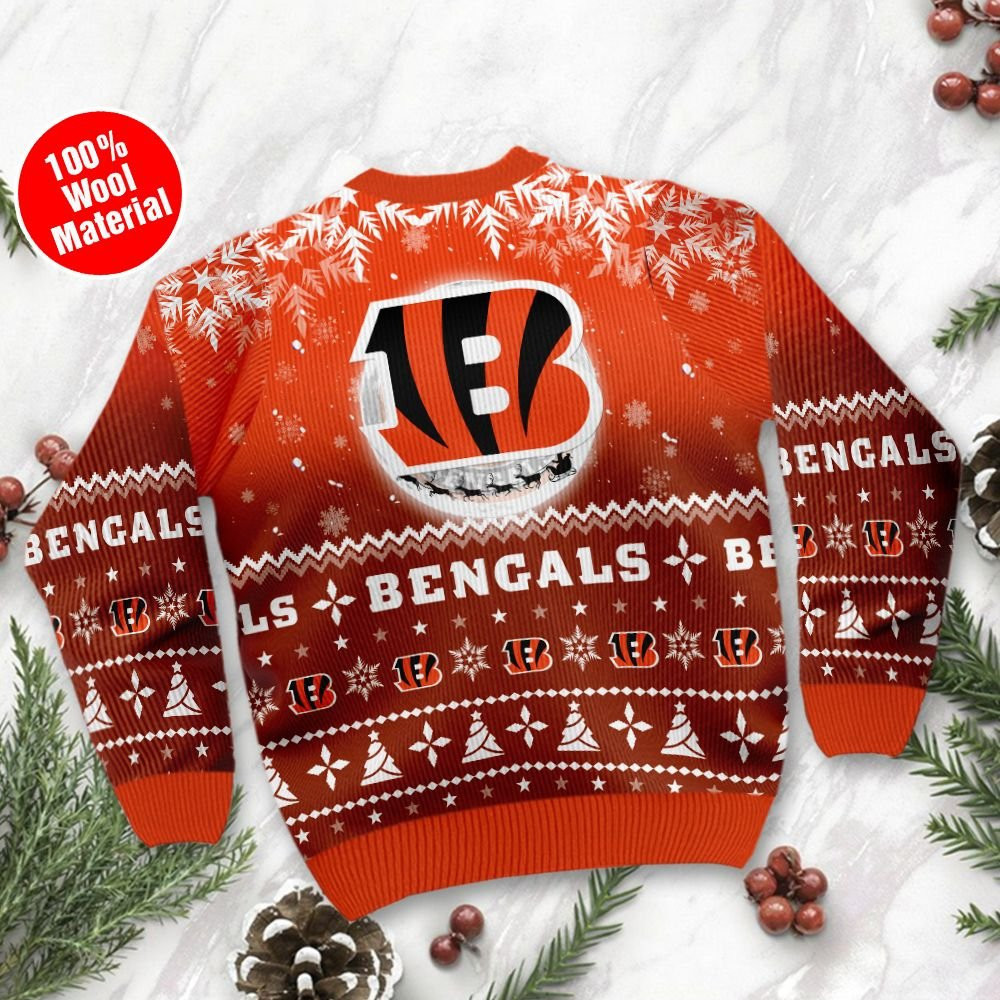 Cincinnati Bengals Santa Claus In The Moon Ugly Christmas Sweater Adult 3D Funny Matching for family - Image 3