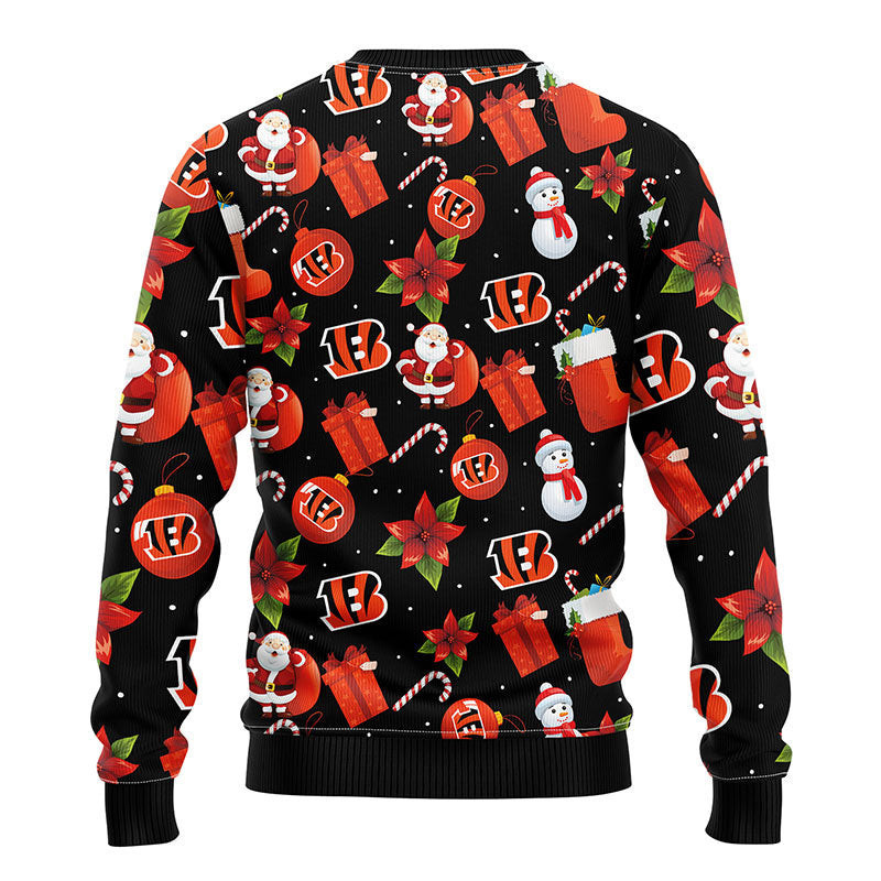 Cincinnati Bengals Santa Claus Snowman Ugly Christmas Sweater Adult 3D Funny Matching for family - Image 2