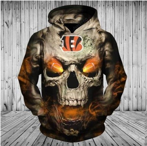 Cincinnati Bengals Skull 3D All Over Print Hoodie, Zip Hoodie