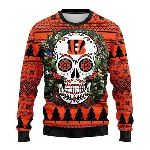 Cincinnati Bengals Skull Flower Ugly Christmas Sweater Adult 3D Funny Matching for family
