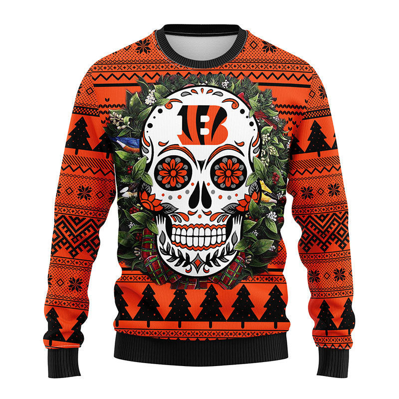 Cincinnati Bengals Skull Flower Ugly Ugly Christmas Sweater Adult 3D Funny Matching for family