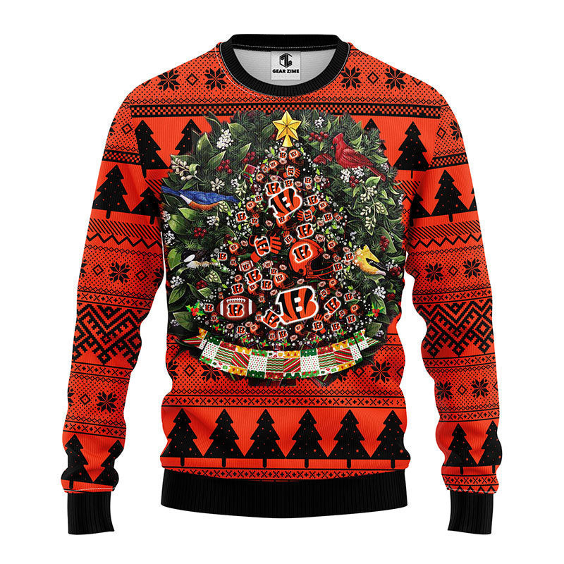 Cincinnati Bengals Tree Ball Ugly Christmas Sweater Adult 3D Funny Matching for family