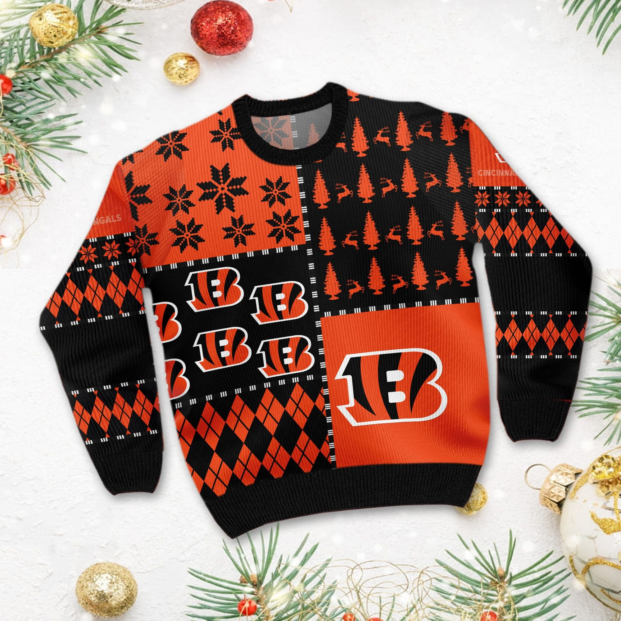 Cincinnati Bengalss Full Size For Sale Best Christmas Gift For Bengals Fans Ugly Christmas Sweater Adult 3D Funny Matching for family - Image 3