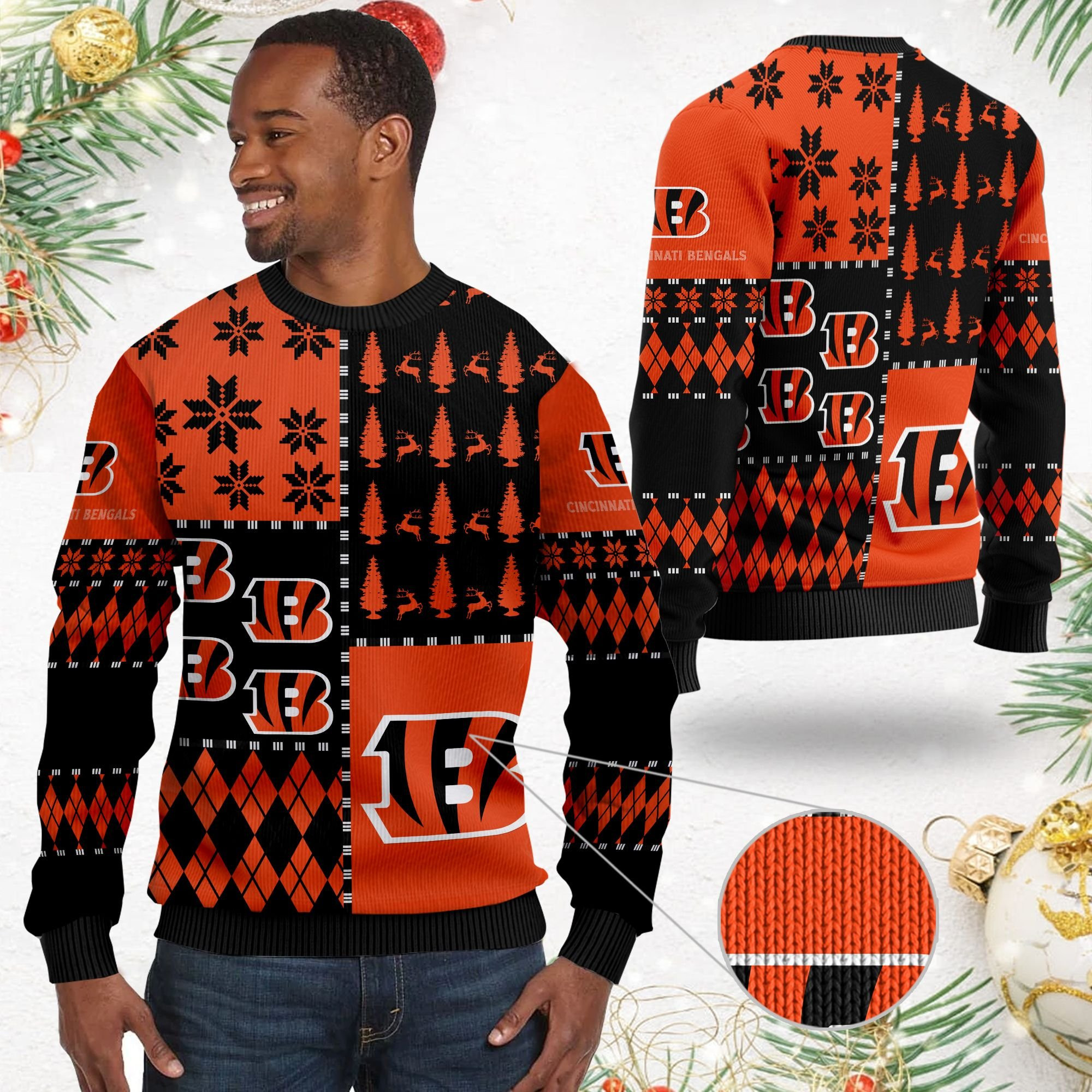 Cincinnati Bengalss Full Size For Sale Best Christmas Gift For Bengals Fans Ugly Christmas Sweater Adult 3D Funny Matching for family - Image 2
