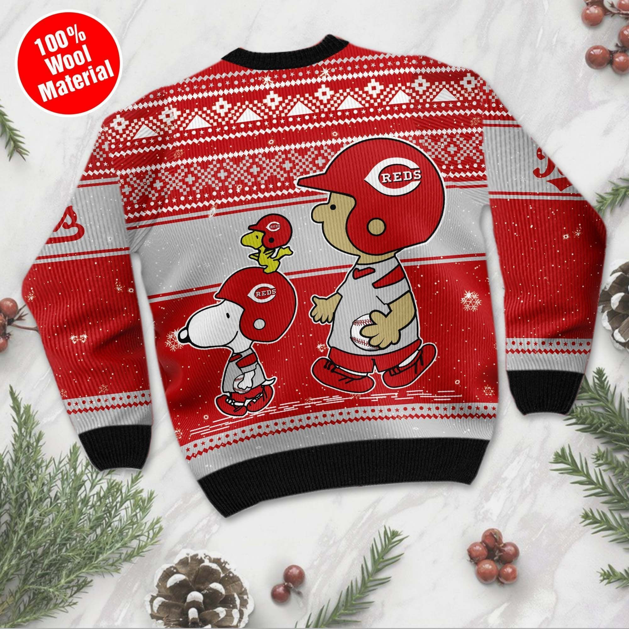 Cincinnati Reds Charlie Brown Snoopy Wear Football Jersey Ugly Christmas Sweater Adult 3D Funny Matching for family - Image 4