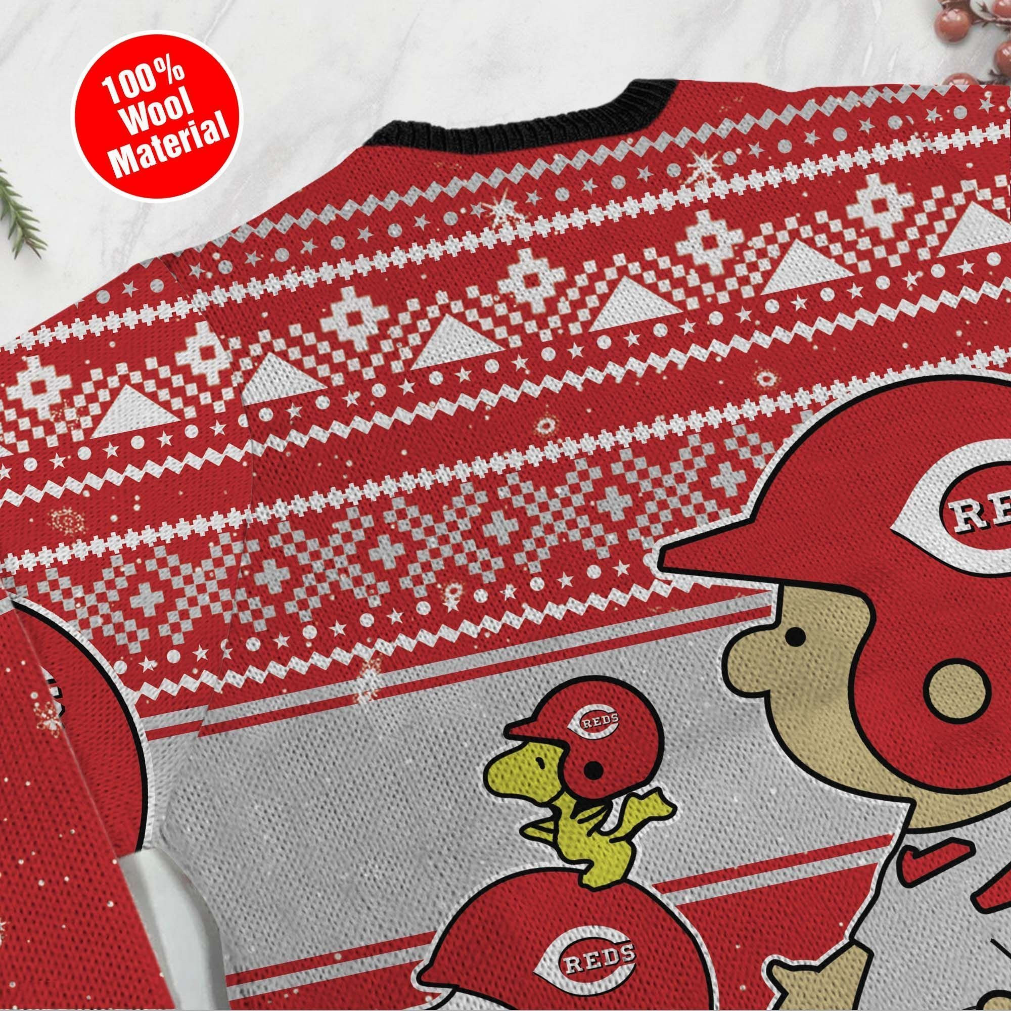 Cincinnati Reds Charlie Brown Snoopy Wear Football Jersey Ugly Christmas Sweater Adult 3D Funny Matching for family - Image 3