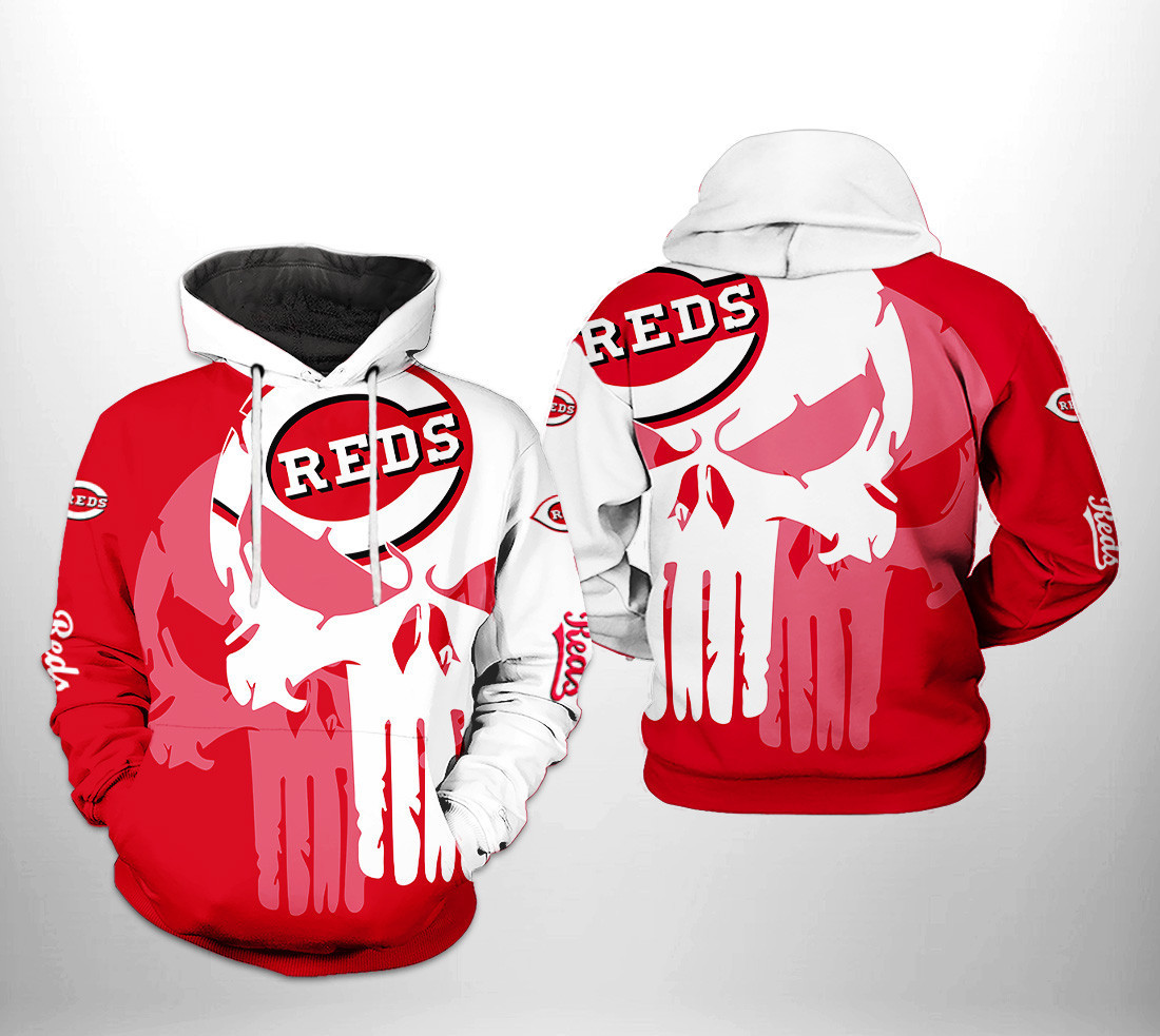 Cincinnati Reds MLB Skull 3D All Over Print Hoodie, Zip Hoodie