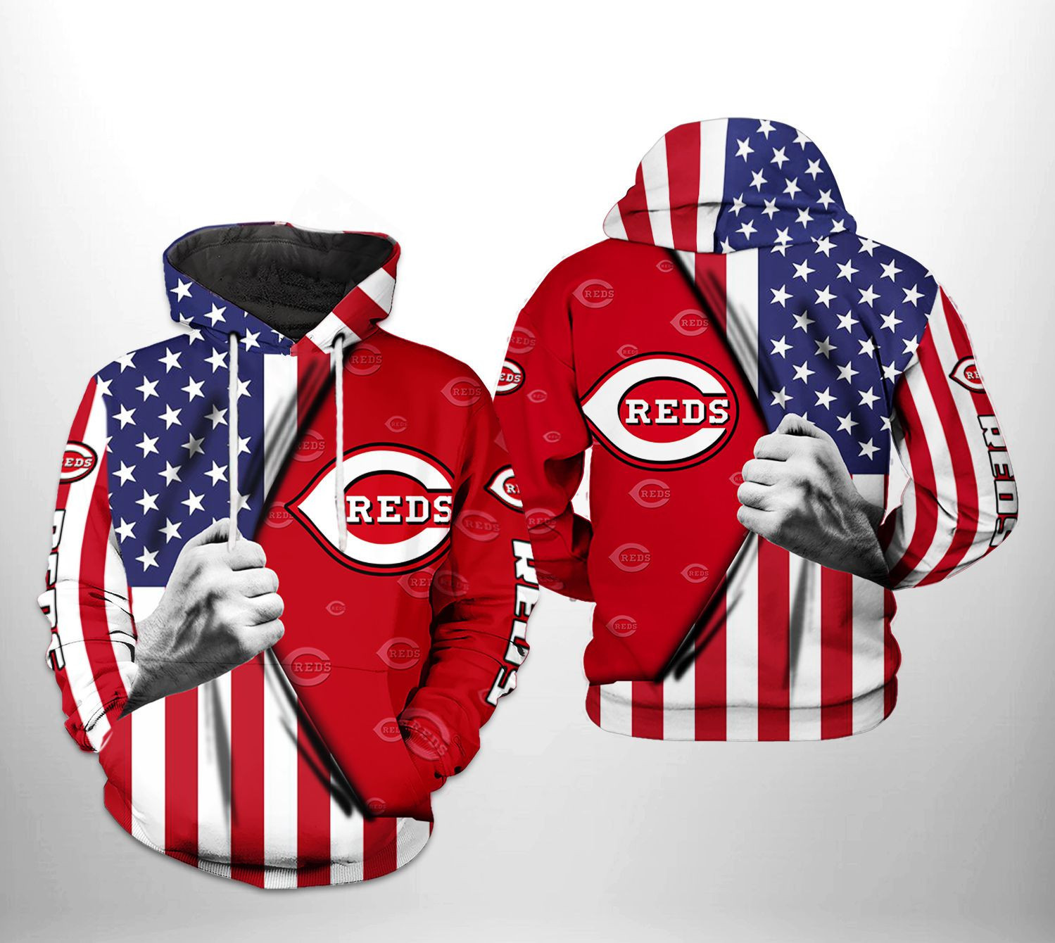 Cincinnati Reds MLB US Flag 3D All Over Print Hoodie, Zip Hoodie