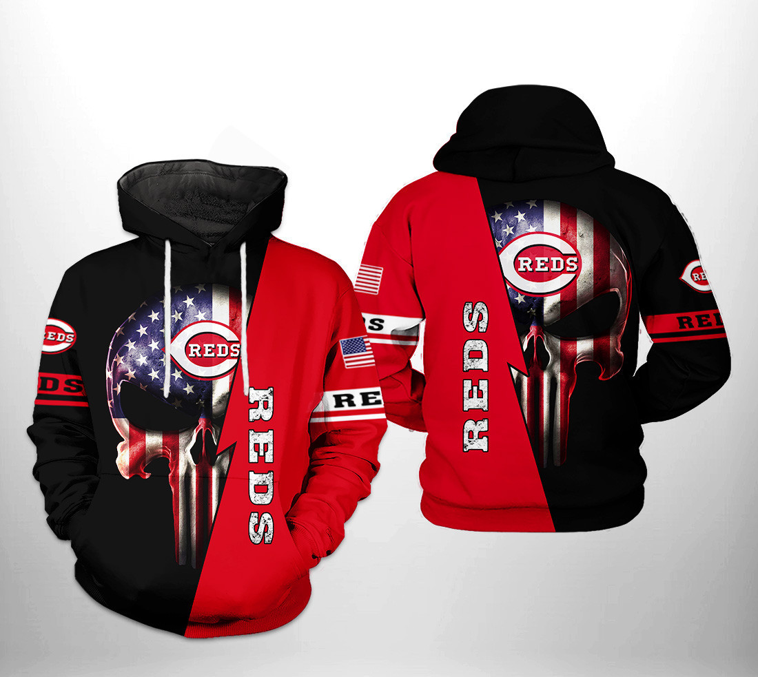 Cincinnati Reds MLB US Flag Skull 3D All Over Print Hoodie, Zip Hoodie