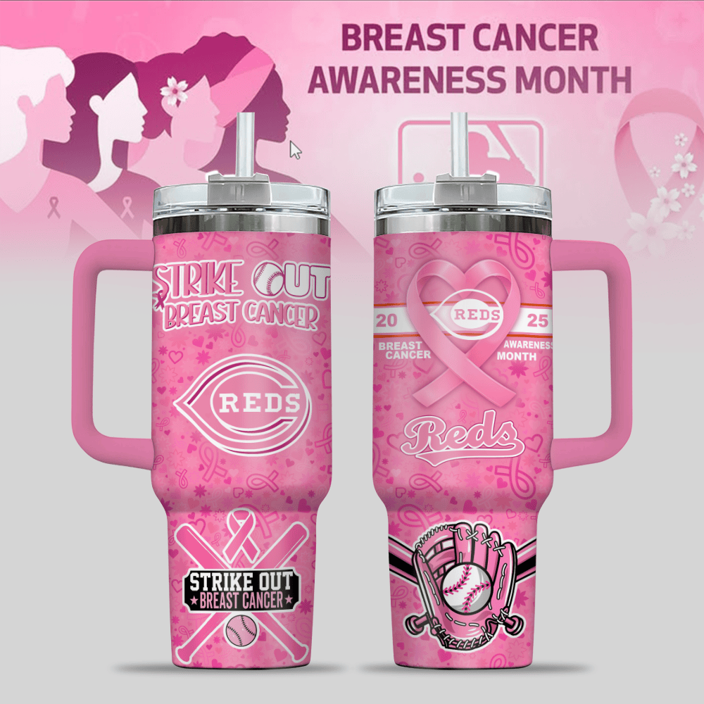 Cincinnati Reds MLB x Breast Cancer Awareness Custom Stanley Cup 40 oz 30 oz Tumbler With HandleTVC2301125