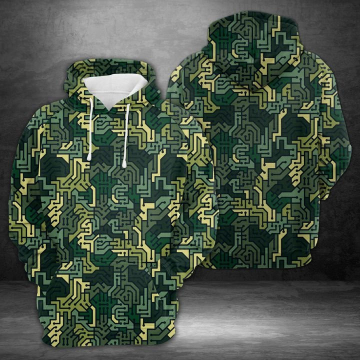 Circuit Board Seamless Camouflage 3D All Over Print Hoodie, Zip Hoodie