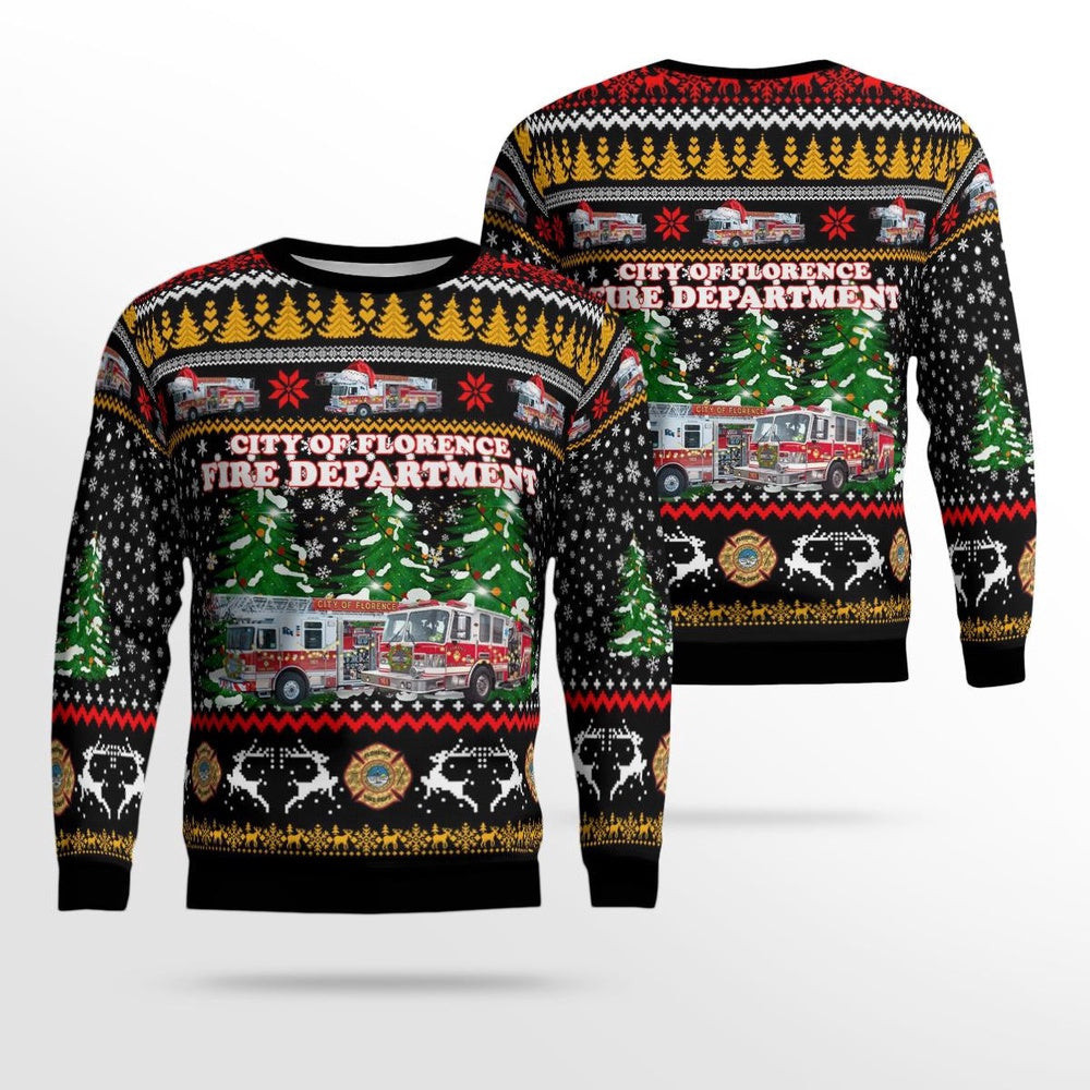 City of Florence Fire Department Florence South Carolina Christmas AOP Ugly Sweater Xmas Unisex Sweater Christmas Gifts For Men Women