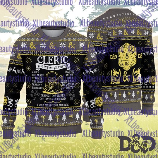 Classes Cleric Dungeon Master Ugly Sweater, Dungeons and Dragon Ugly Christmas Sweater - Image 3