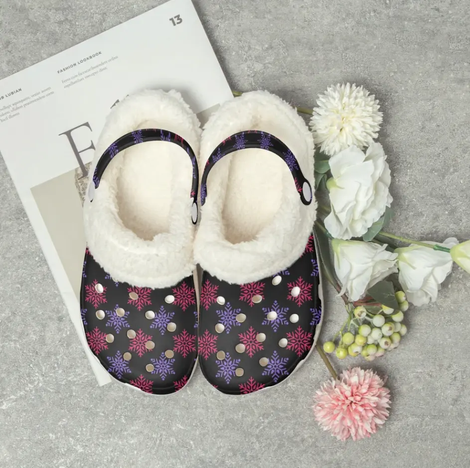 Classic Fuzzy Snowflake Crocs Crocband Fleece Lined Clogs Shoes Comfortable For Men Women and Kids In Winter