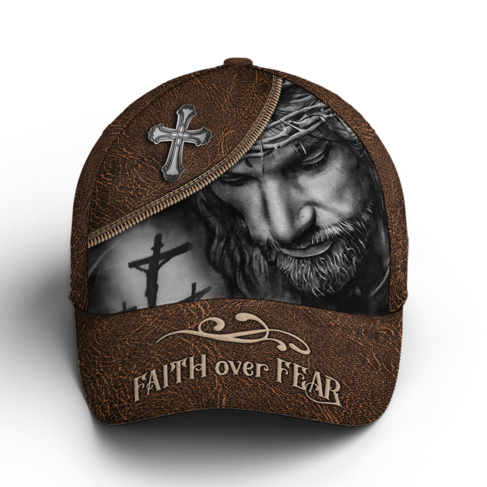 Classic Leather Style Faith Over Fear Baseball Cap Trucker Hats Custom Hats Gifts For Men & Women
