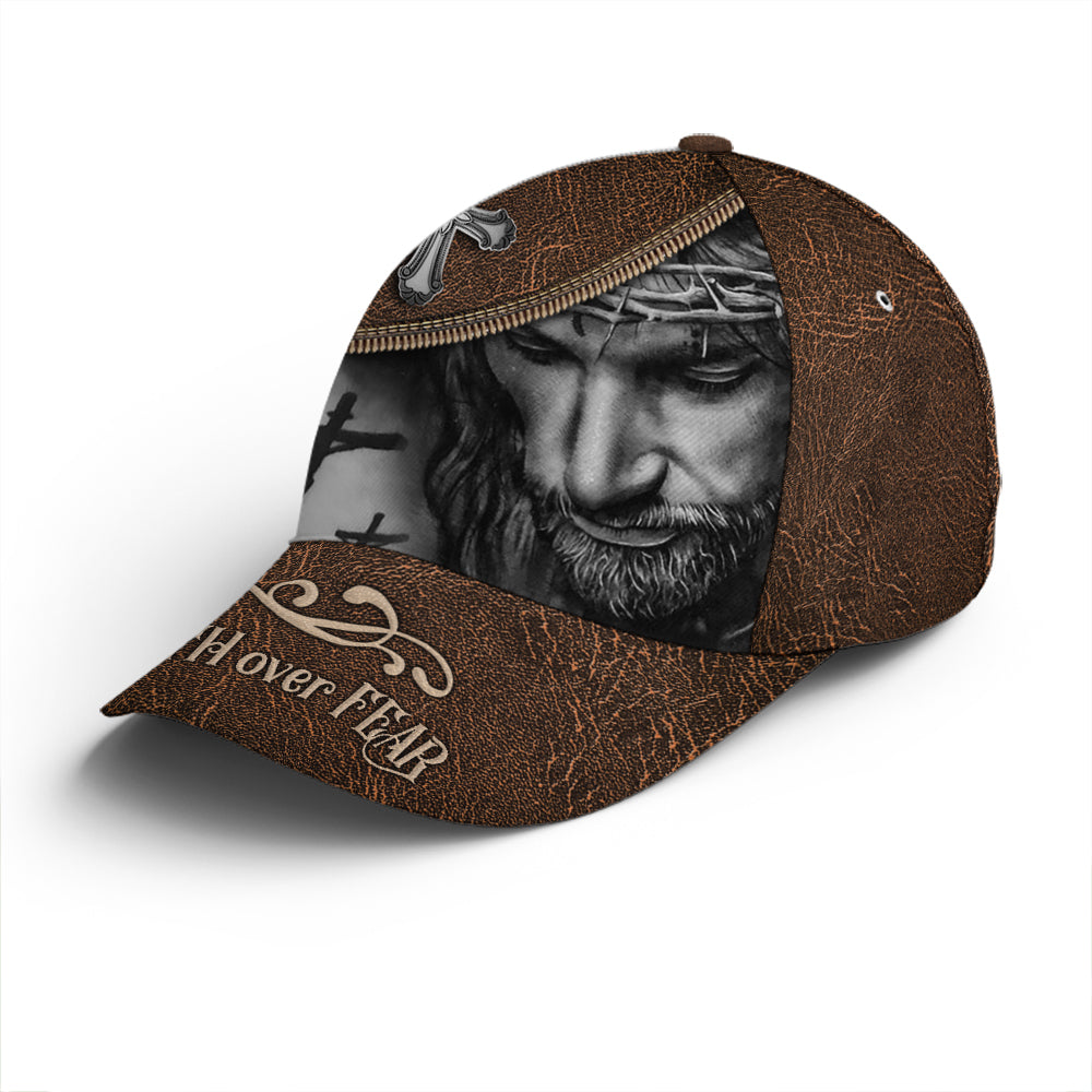 Classic Leather Style Faith Over Fear Baseball Cap Trucker Hats Custom Hats Gifts For Men & Women