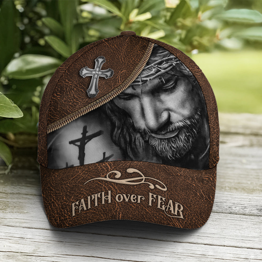 Classic Leather Style Faith Over Fear Baseball Cap Trucker Hats Custom Hats Gifts For Men & Women