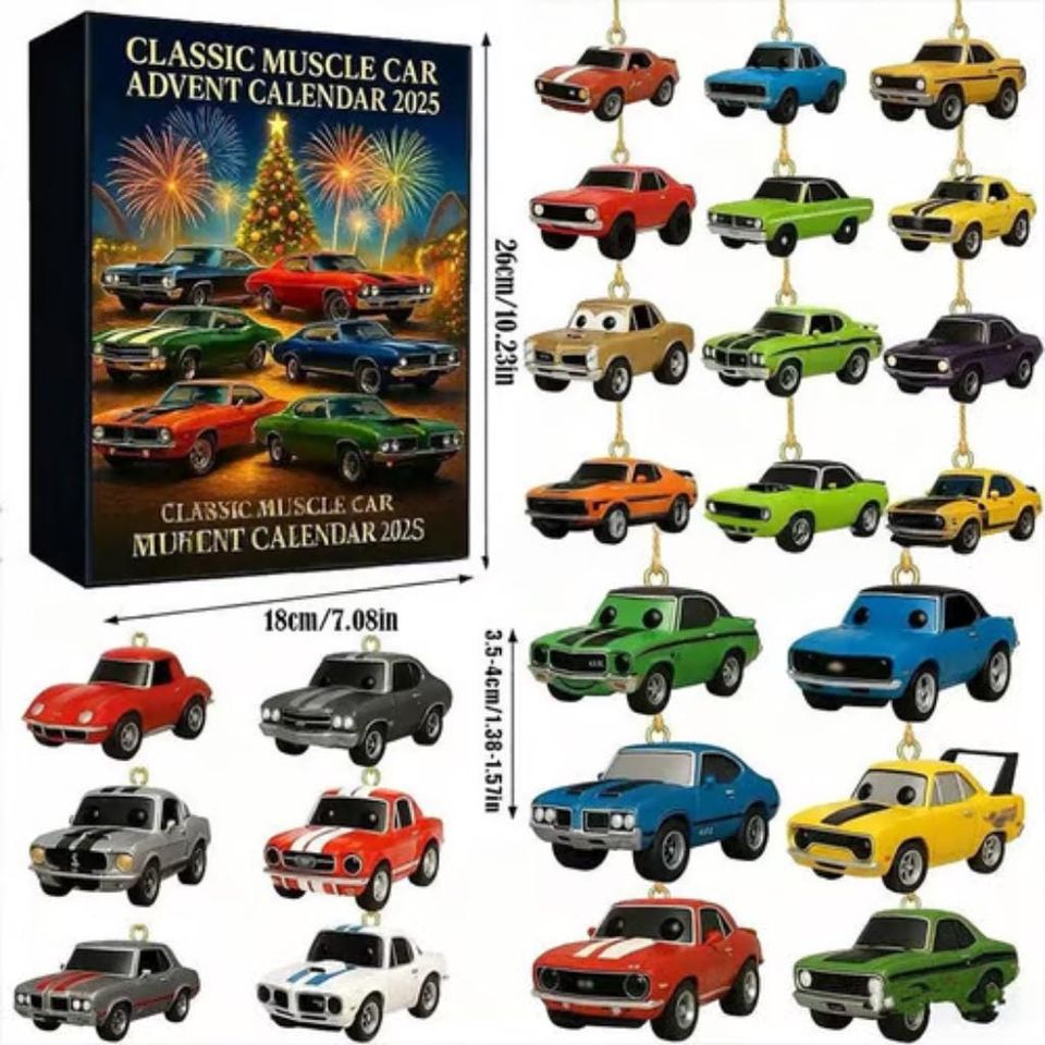 Classic Muscle Car 2D Flat Advent Calendar 2025, Muscle Car 24 Acrylic Ornaments Advent Calendar 2025, Classic Sports Car Collection Set - Image 3