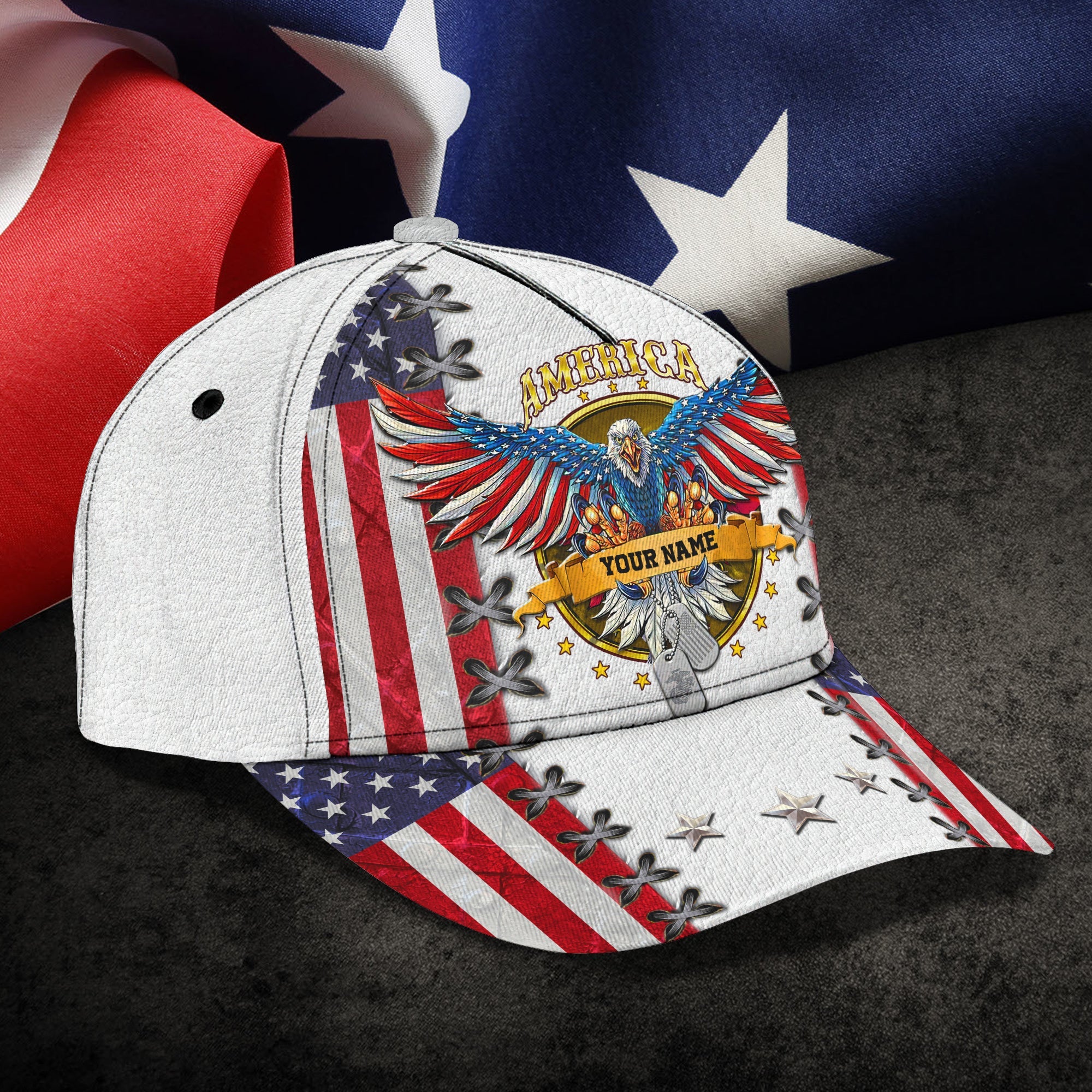 Classic Personalized Name Cap American Eagle Cap 4th Of July Gift Trucker Hats Custom Hats Gifts For Men & Women