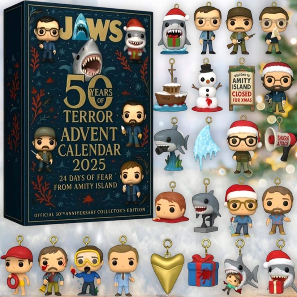 Classic Shark Movie Calendar, Ocean Terror Ornaments, Horror Film Fan Gift, Beach Town Character ,Advent Calendar Acrylic  2D Flat