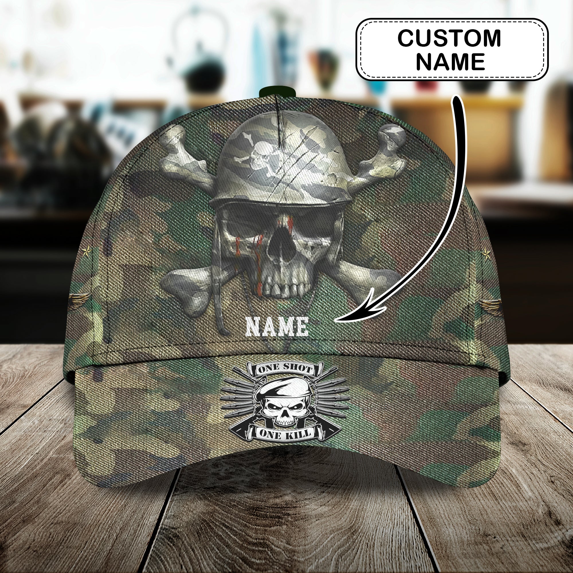 Classic Skull Soldier Personalized Name Cap Veteran Gift Trucker Hats Custom Hats Gifts For Men & Women