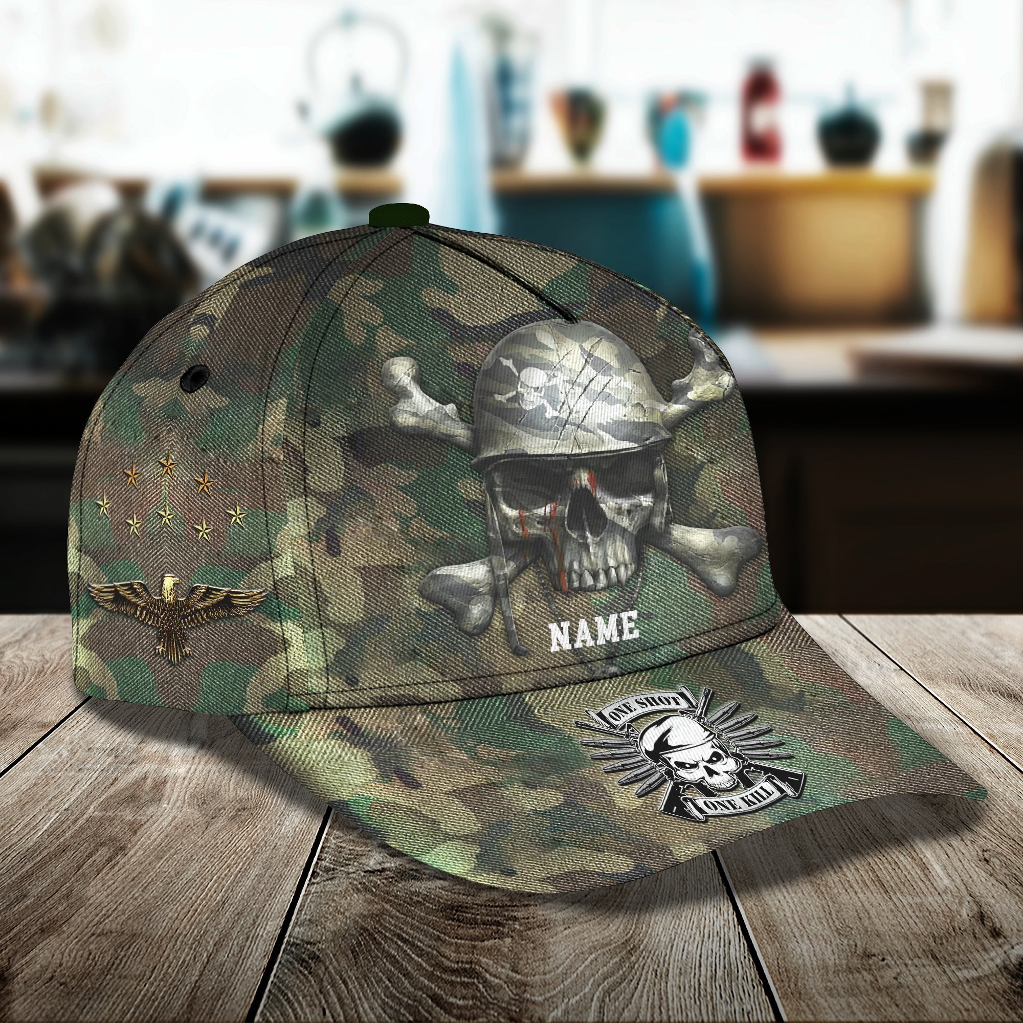 Classic Skull Soldier Personalized Name Cap Veteran Gift Trucker Hats Custom Hats Gifts For Men & Women