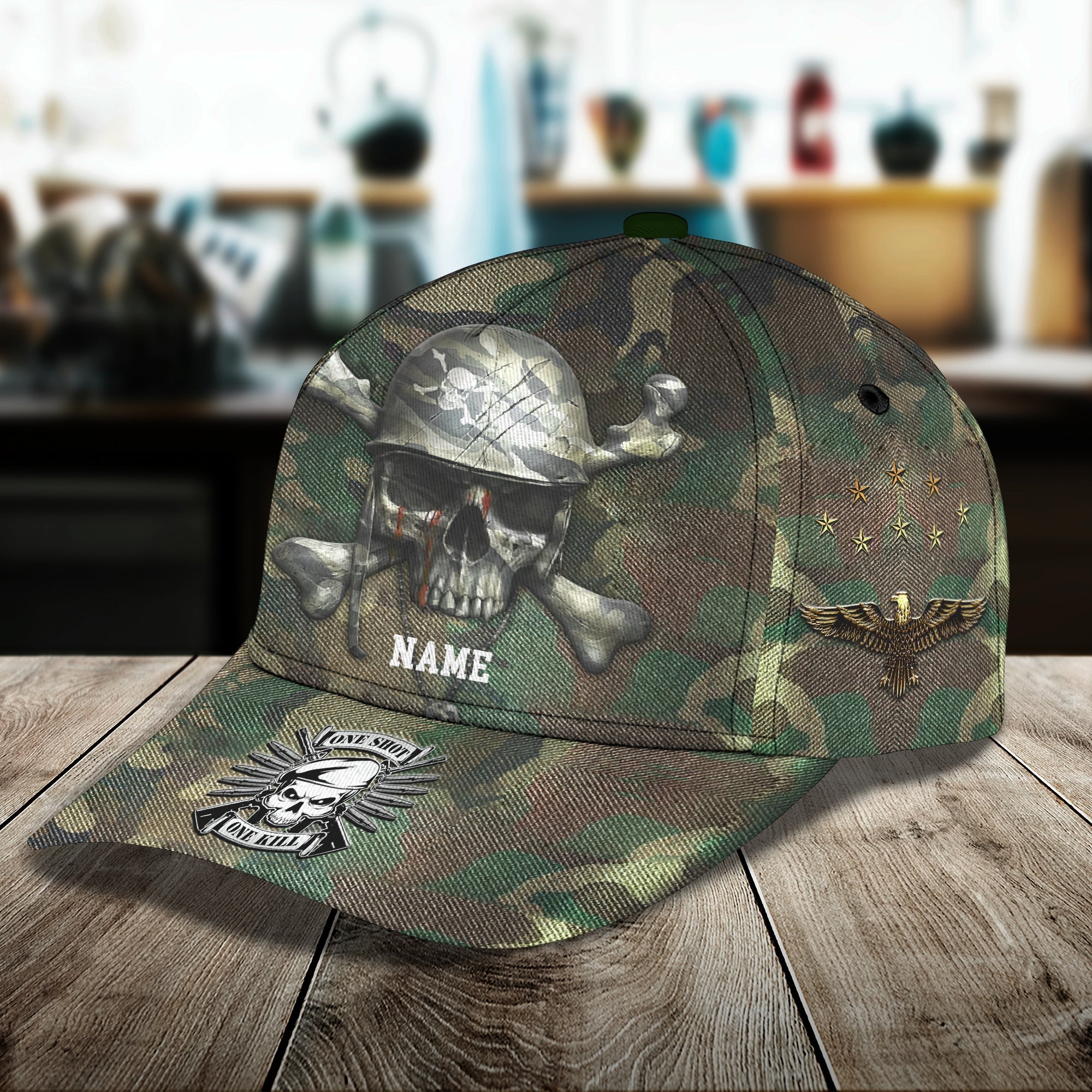Classic Skull Soldier Personalized Name Cap Veteran Gift Trucker Hats Custom Hats Gifts For Men & Women