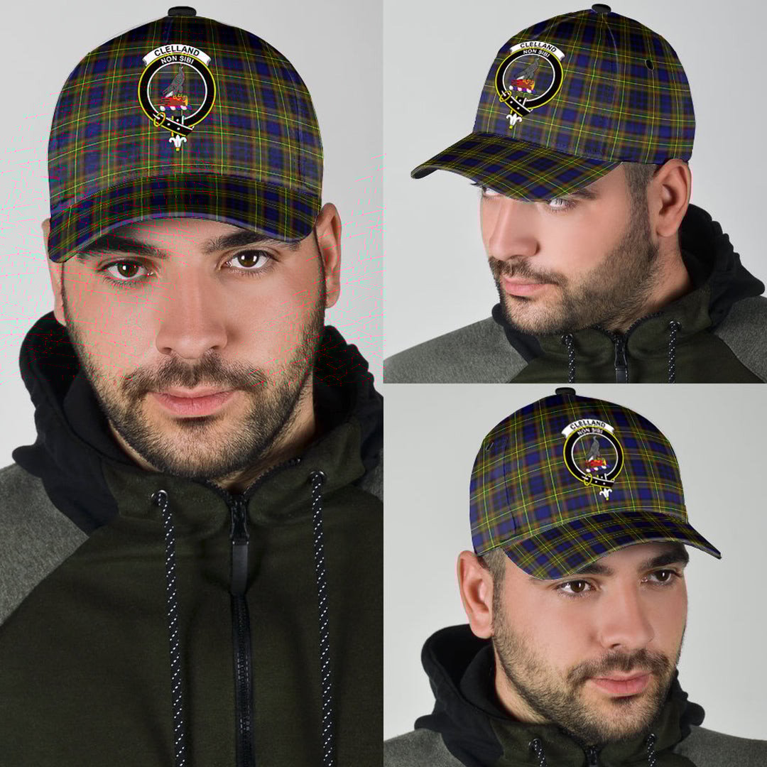 Clelland Modern Tartan Baseball Cap, Tartan Plaid Cap with Family Crest K23 Trucker Hats Custom Hats Gifts For Men & Women