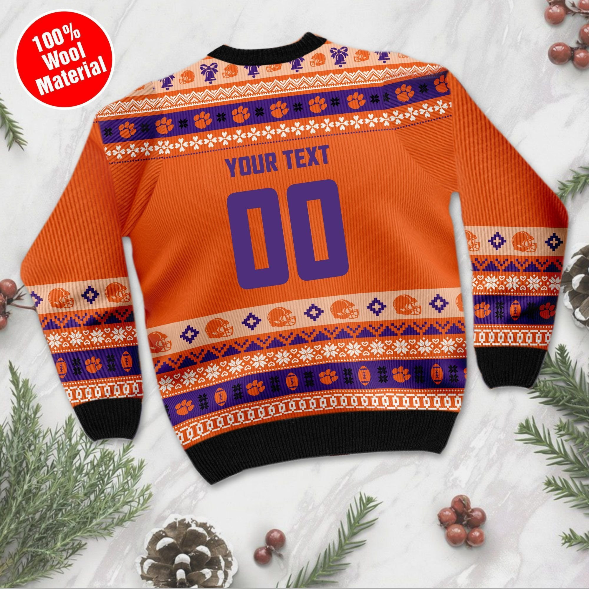 Clemson Tigers Custom Name & Number Personalized Ugly Christmas Sweater Adult 3D Funny Matching for family - Image 3