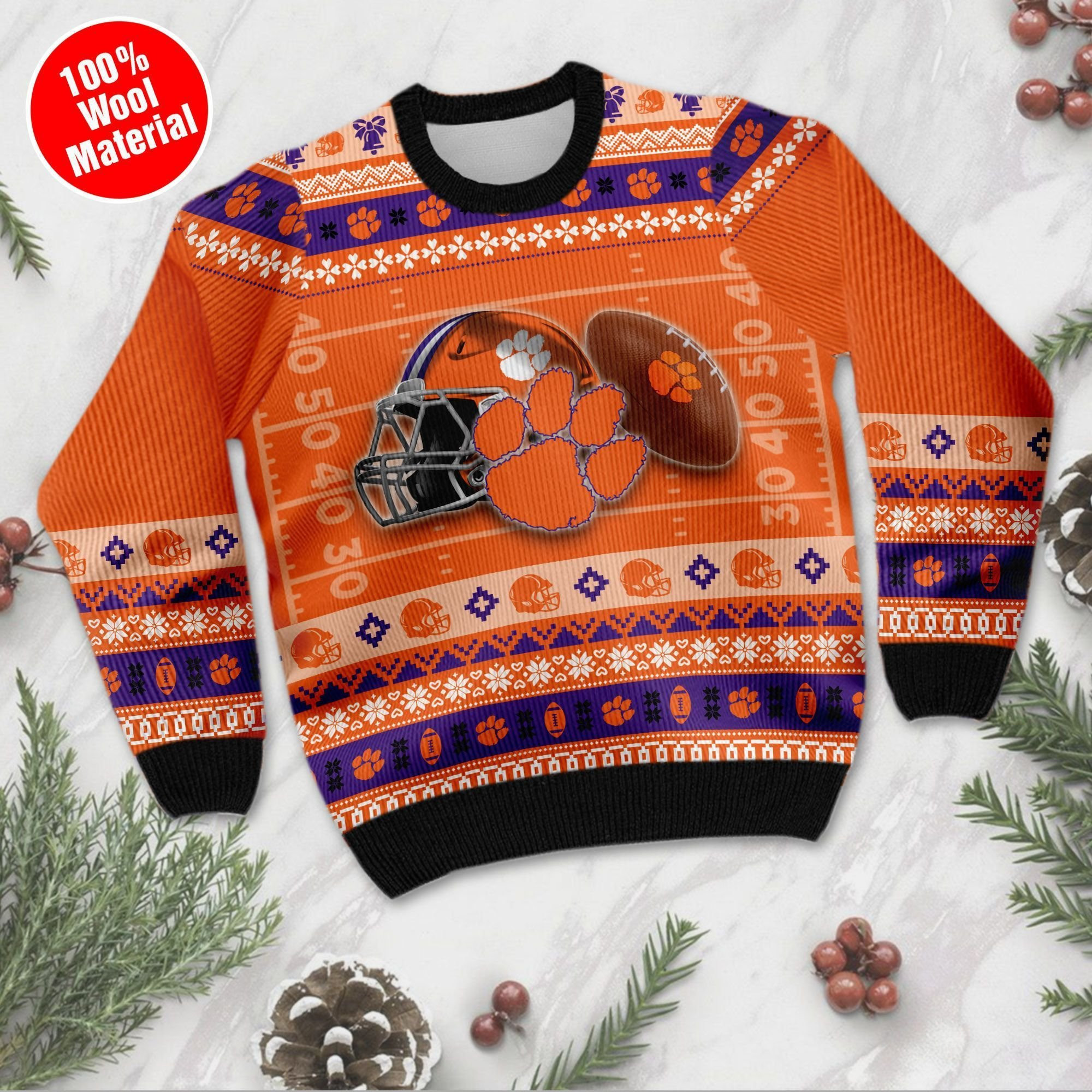 Clemson Tigers Custom Name & Number Personalized Ugly Christmas Sweater Adult 3D Funny Matching for family - Image 2