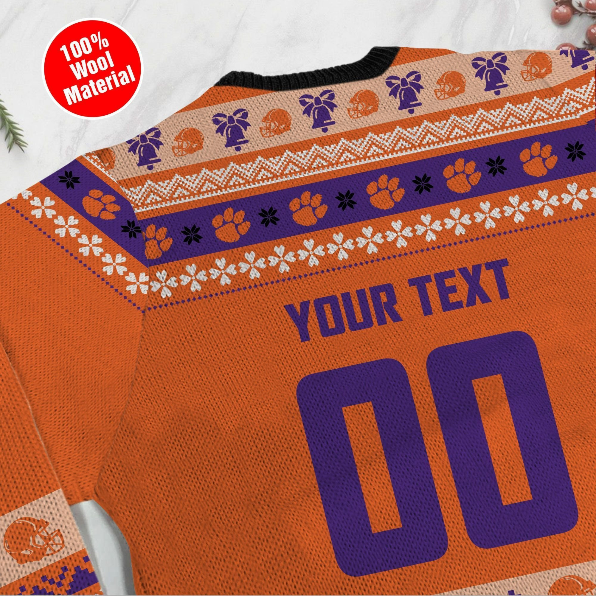 Clemson Tigers Custom Name & Number Personalized Ugly Christmas Sweater Adult 3D Funny Matching for family - Image 5